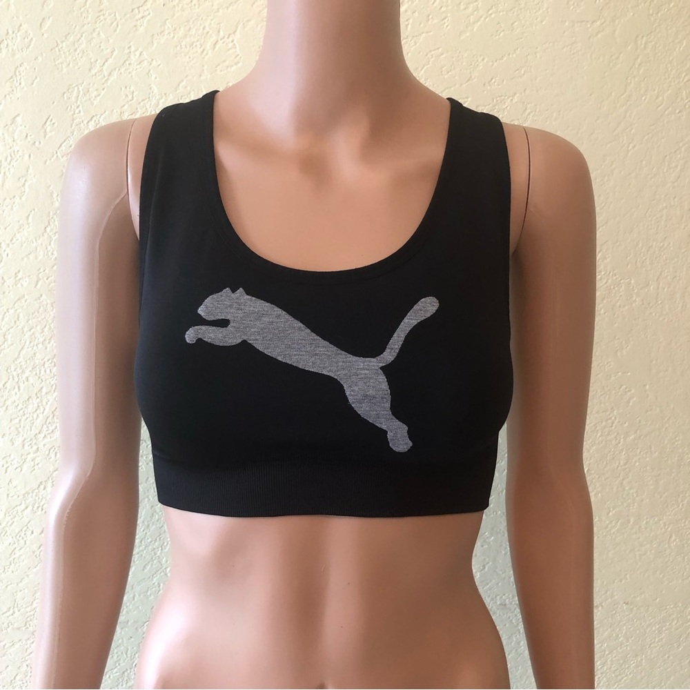 Puma Women’s Size M Black Sports Bra Elastic Racer Back Straps Activewear Dance